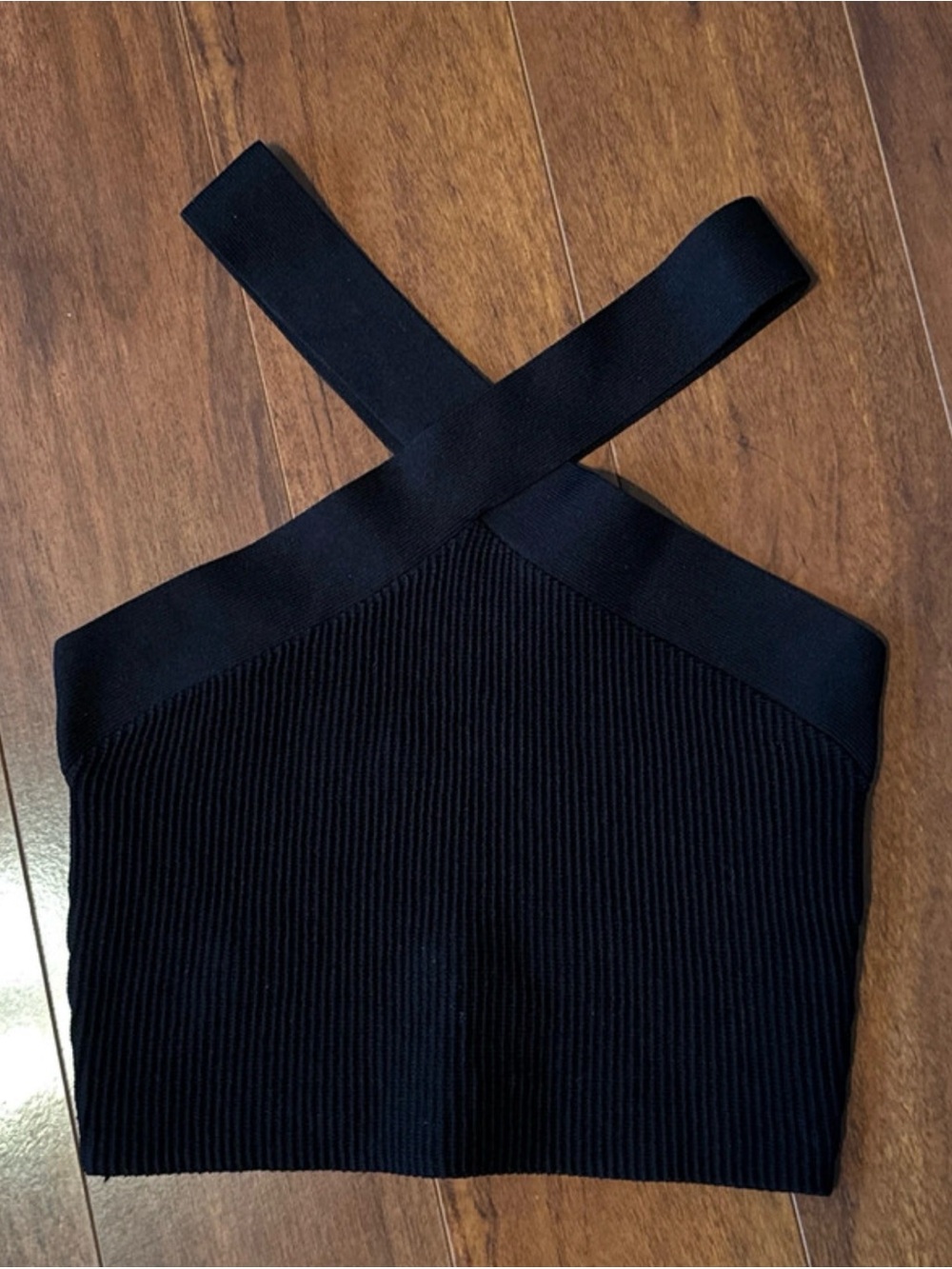 Quince Black Ribbed Crossback Crop Top Small